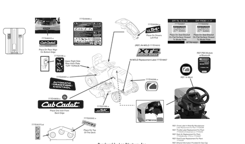 Label Map Diagram and Parts List for XT2-LX54KH (13AQA4CA010)(2017) Cub Cadet Lawn Tractor